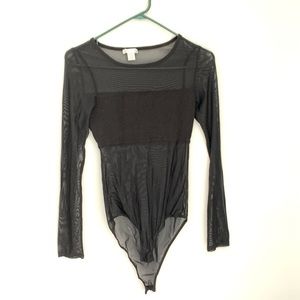 Black Sheer Mesh Block Bodysuit